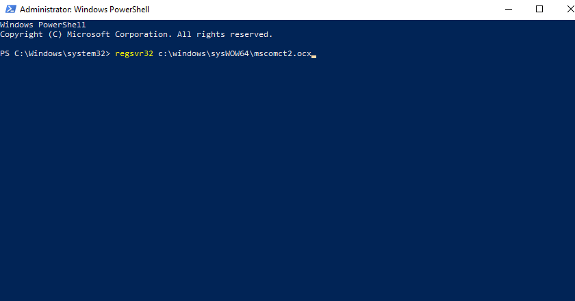 PowerShell z poleceniem - moduł mscomctl.ocx nie mógł się załadować